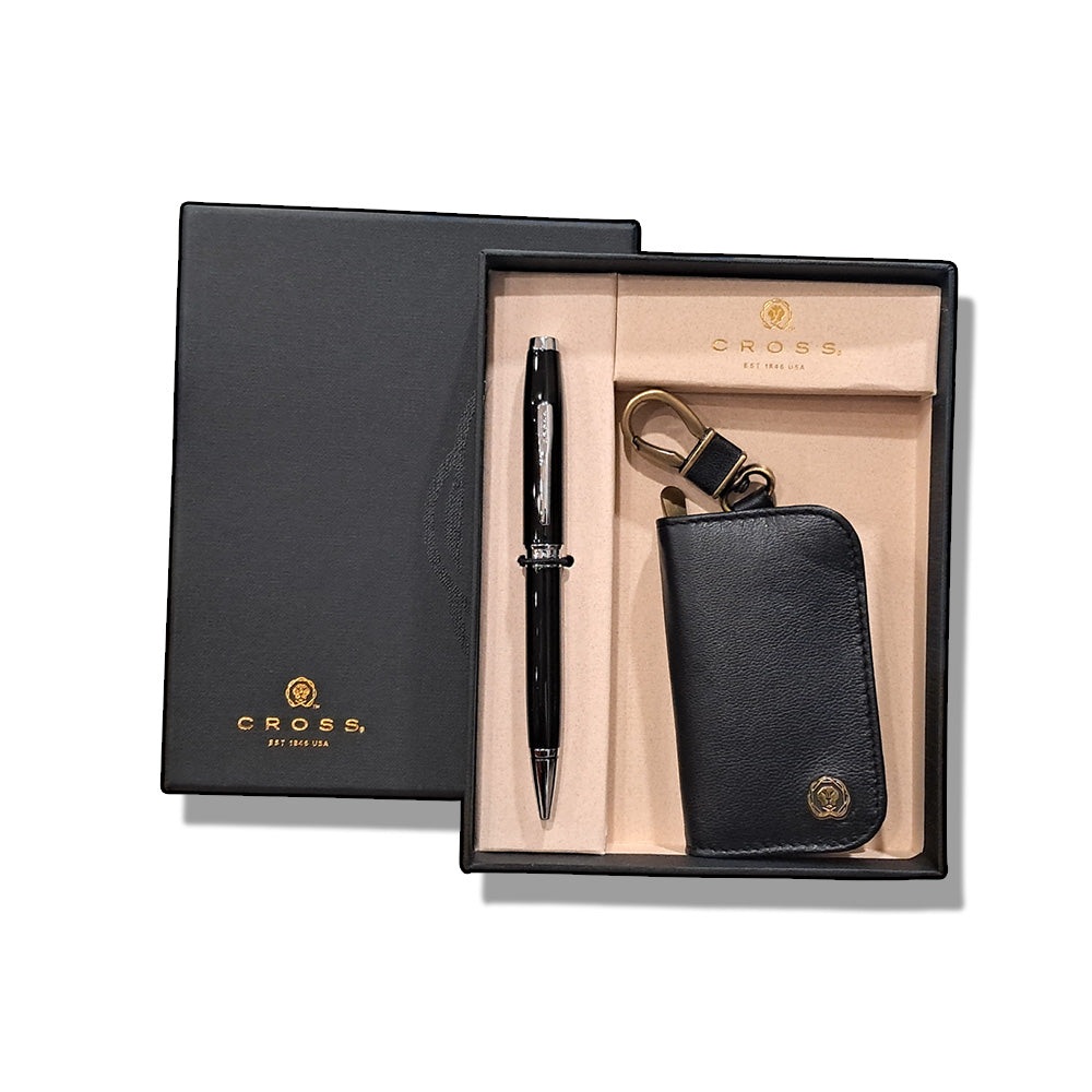 Cross Coventry Black Lacquer Chrome Trim Ballpoint Pen With Black Key Holder