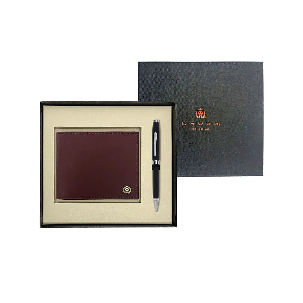 Cross Coventry Black Lacquer CT Ballpoint Pen with Brown Card Wallet