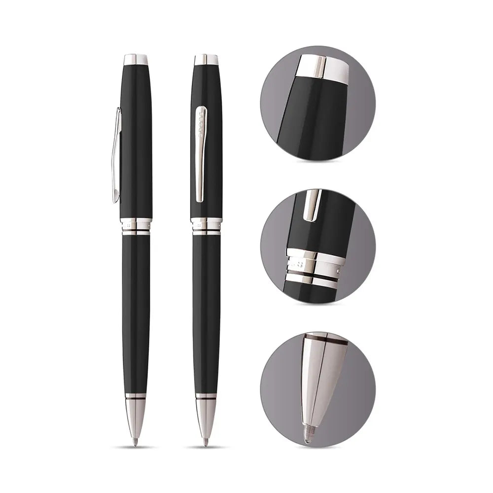 Cross Coventry Black Lacquer CT Ballpoint Pen with Brown Card Wallet