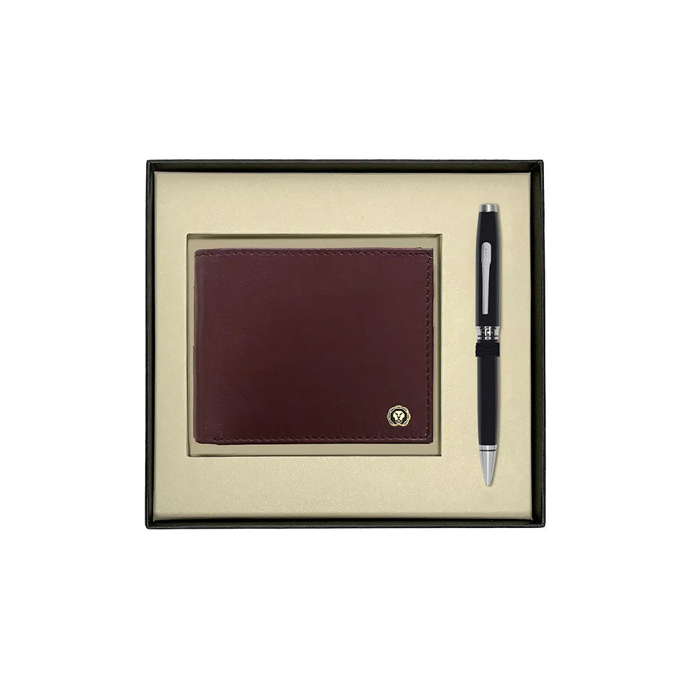 Cross Coventry Black Lacquer CT Ballpoint Pen with Brown Card Wallet