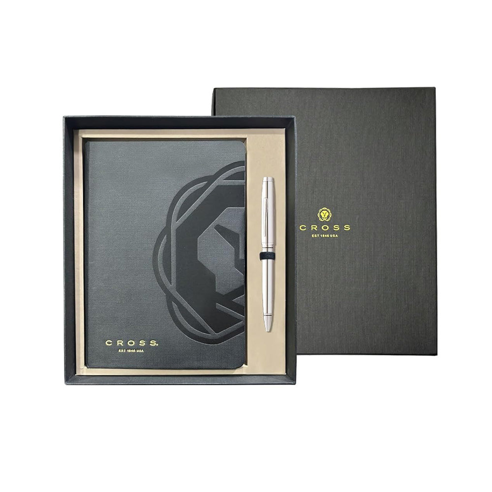 Cross Coventry Polished Chrome Ballpoint Pen + Executive A5 Black Notebook
