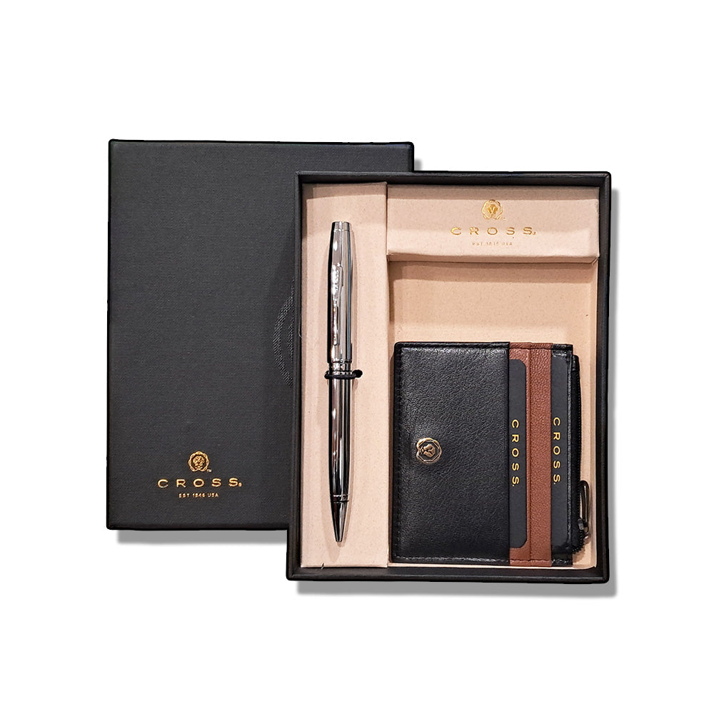 Cross Coventry Polished Chrome Ballpoint Pen With Zip Card Holder