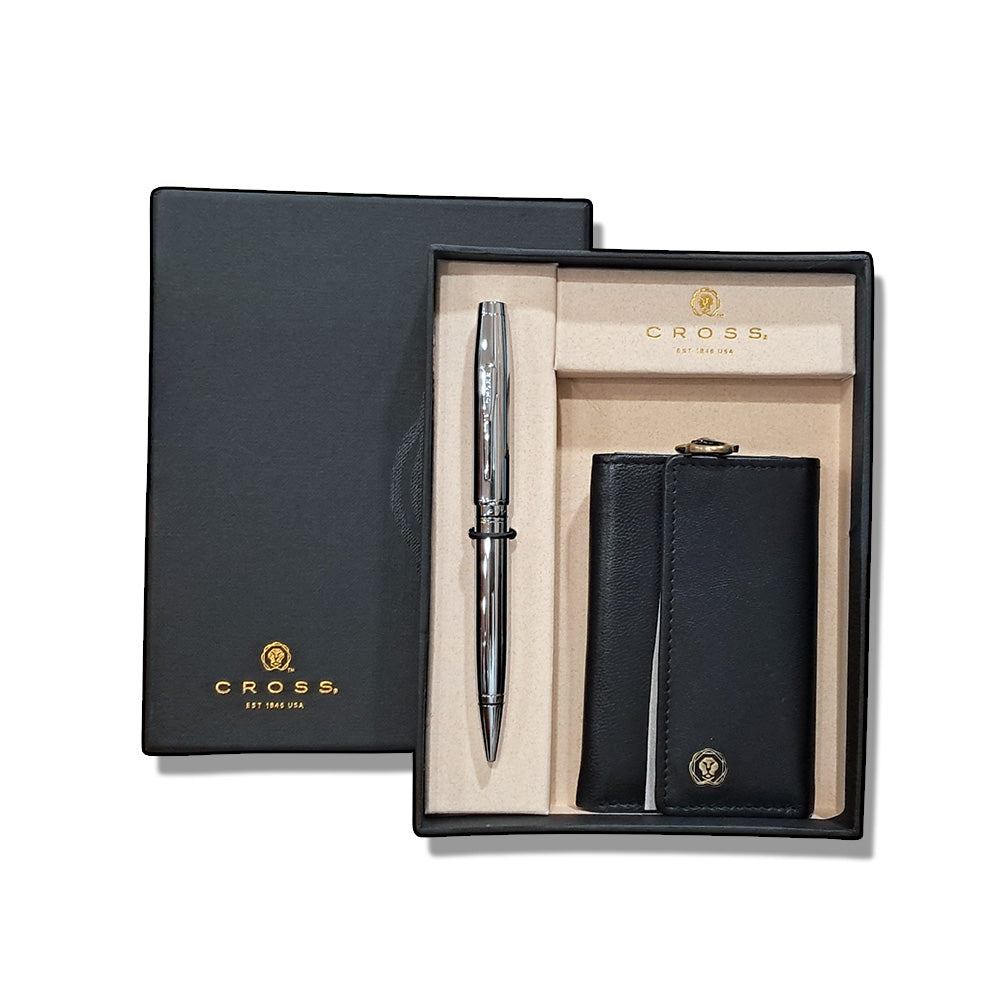 Cross Coventry Polished Chrome Ballpoint Pen With Black Executive Key Holder