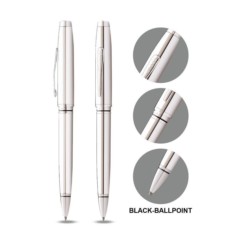 Cross Coventry Polished Chrome Ballpoint Pen With With Black Card Case