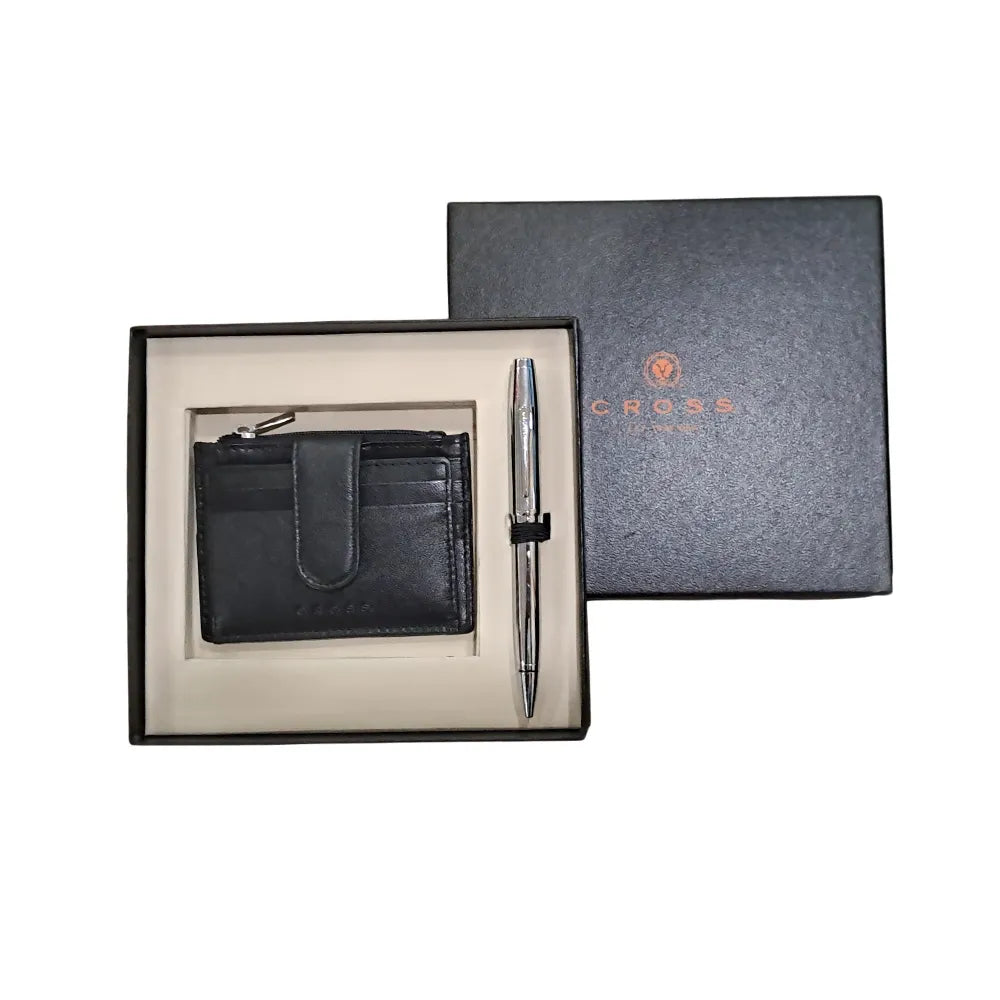 Cross Coventry Polished Chrome Ballpoint Pen With Black Card Holder