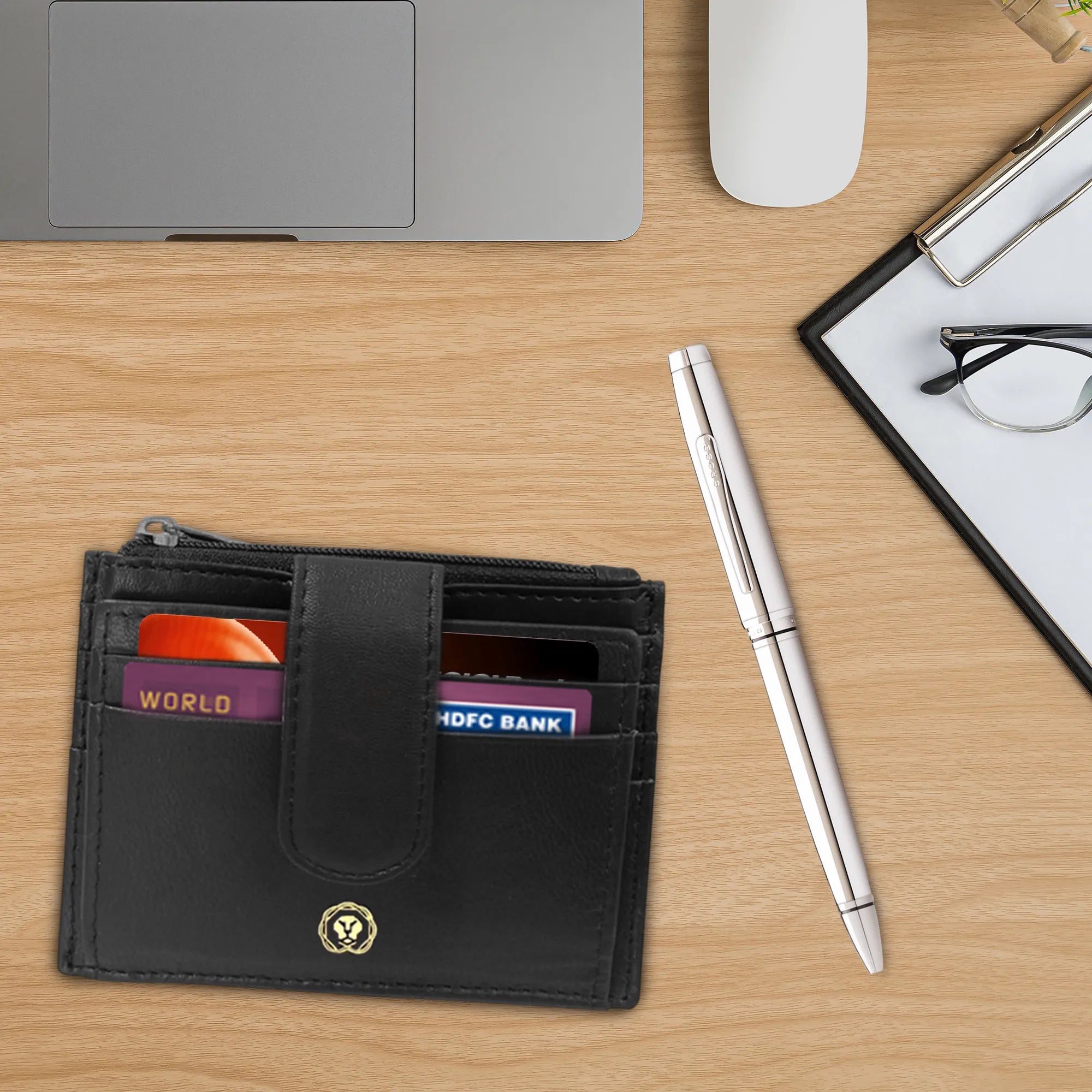 Cross Coventry Polished Chrome Ballpoint Pen With Black Card Holder