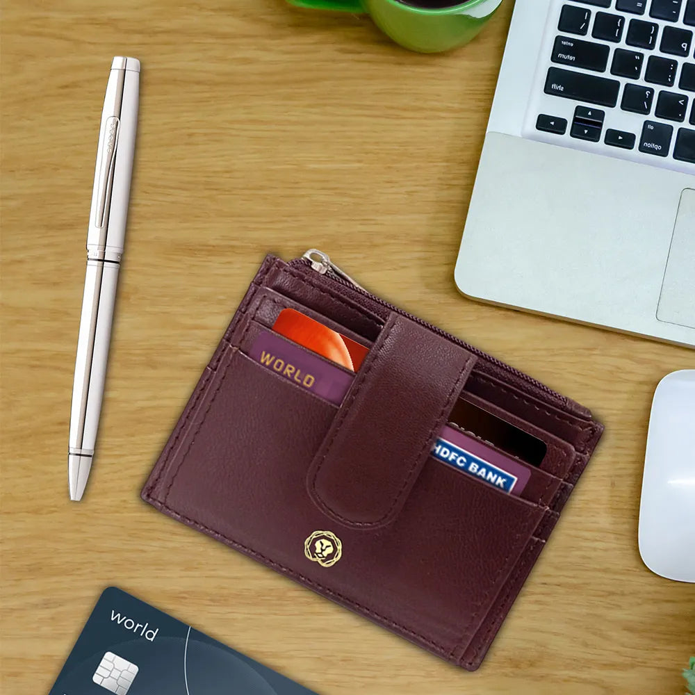 Cross Coventry Polished Chrome Ballpoint Pen With Brown Card Holder