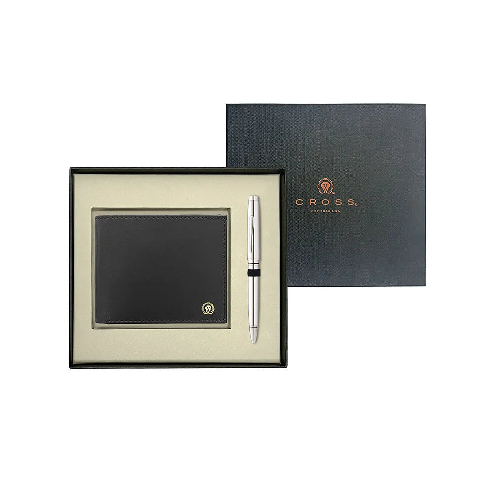 Cross Coventry Polished Chrome Ballpoint Pen With Black Card Wallet