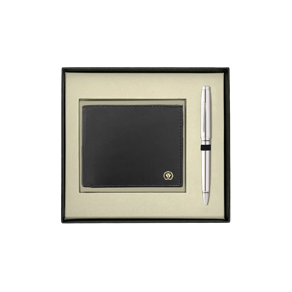 Cross Coventry Polished Chrome Ballpoint Pen With Black Card Wallet