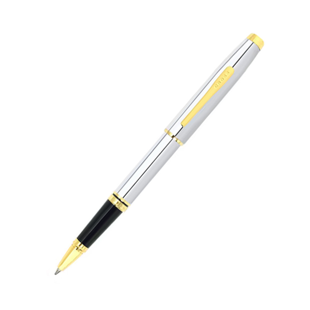 The Coventry roller pen impresses with its strong profile, rich sheen, and polished contrasting appointments. This stylish writing instrument is the perfect gift for those who want to elevate their writing experience every day. Polished Chrome finish  Gold-plated appointments Click-off cap Exclusive gel ink rollerball formula flows freely like a fountain pen Includes one black gel ink rollerball tip (refill #8523) Premium gift box