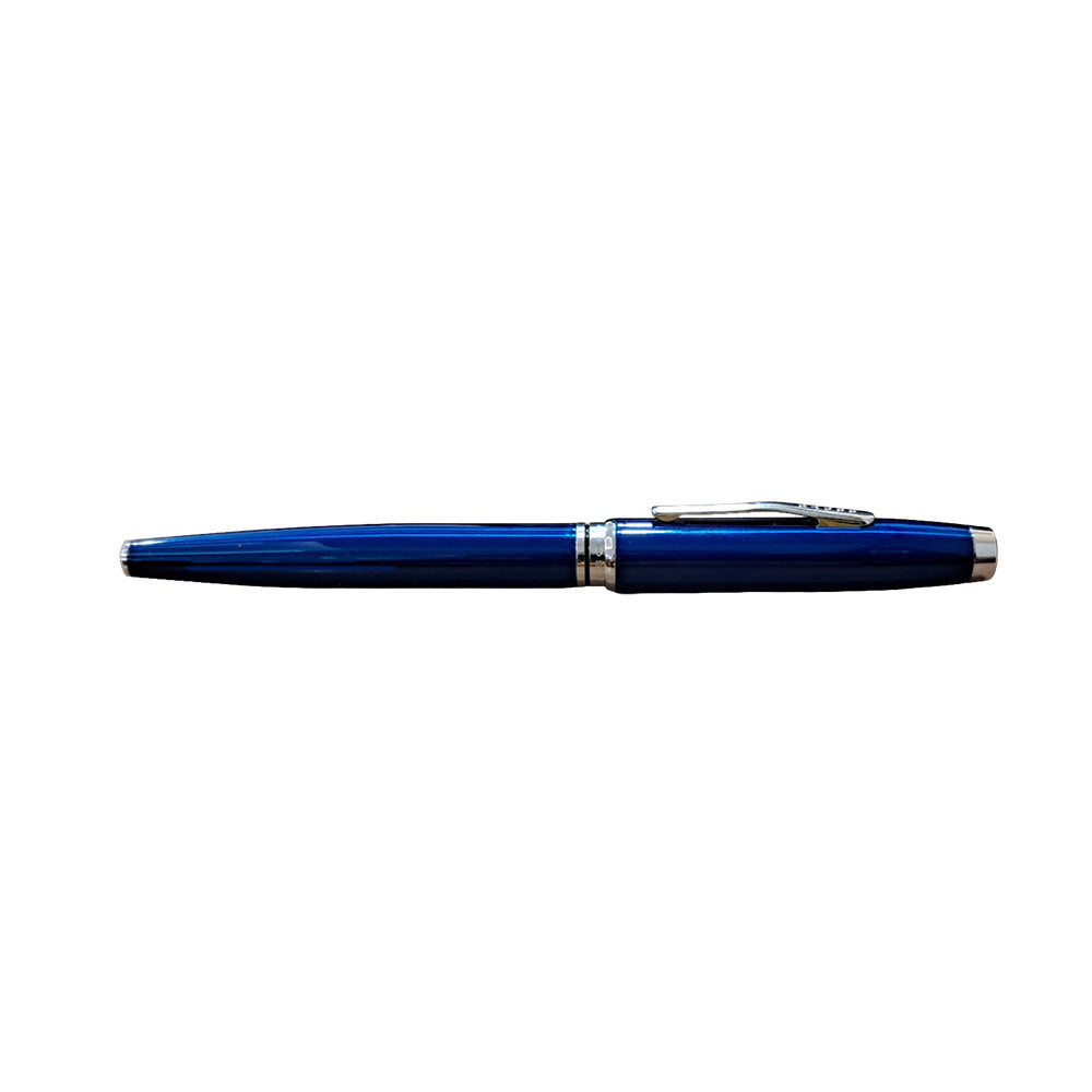 The Coventry roller pen impresses with its strong profile, rich sheen, and polished contrasting appointments. This stylish writing instrument is the perfect gift for those who want to elevate their writing experience every day. Blue lacquer finish Polished chrome-plated appointments Click-off cap Exclusive gel ink rollerball formula flows freely like a fountain pen Includes one black gel ink rollerball tip (refill #8523) Premium gift box