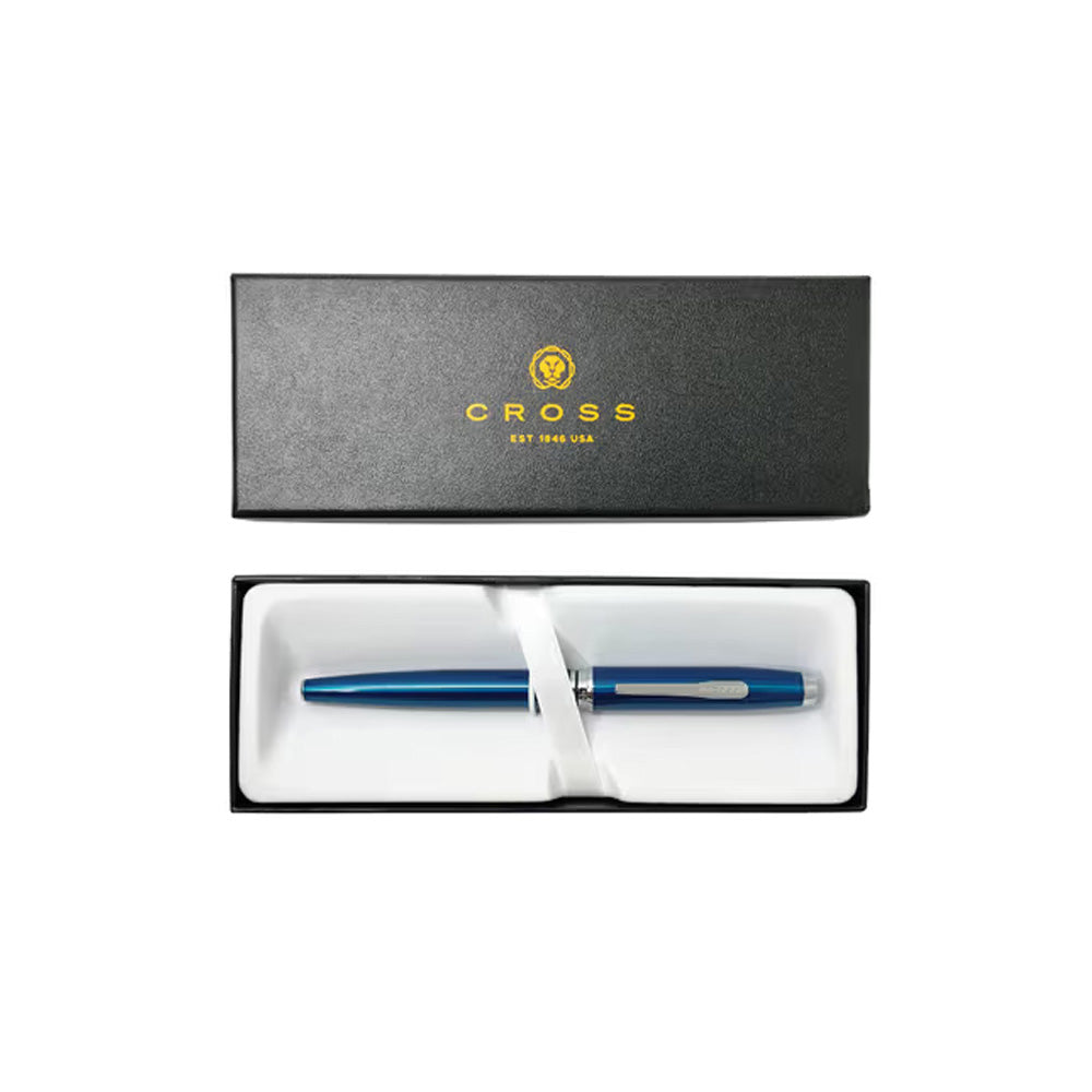 The Coventry roller pen impresses with its strong profile, rich sheen, and polished contrasting appointments. This stylish writing instrument is the perfect gift for those who want to elevate their writing experience every day. Blue lacquer finish Polished chrome-plated appointments Click-off cap Exclusive gel ink rollerball formula flows freely like a fountain pen Includes one black gel ink rollerball tip (refill #8523) Premium gift box