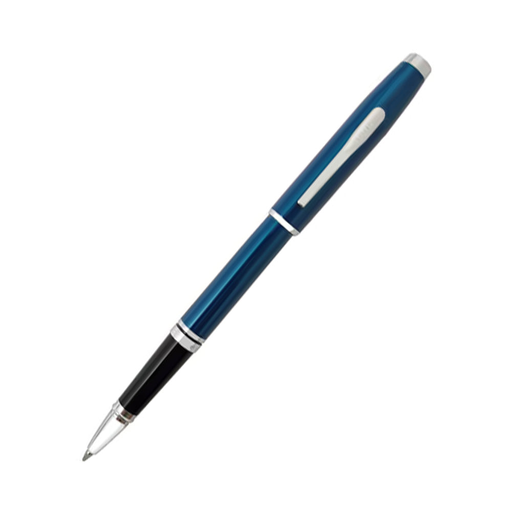 The Coventry roller pen impresses with its strong profile, rich sheen, and polished contrasting appointments. This stylish writing instrument is the perfect gift for those who want to elevate their writing experience every day. Blue lacquer finish Polished chrome-plated appointments Click-off cap Exclusive gel ink rollerball formula flows freely like a fountain pen Includes one black gel ink rollerball tip (refill #8523) Premium gift box