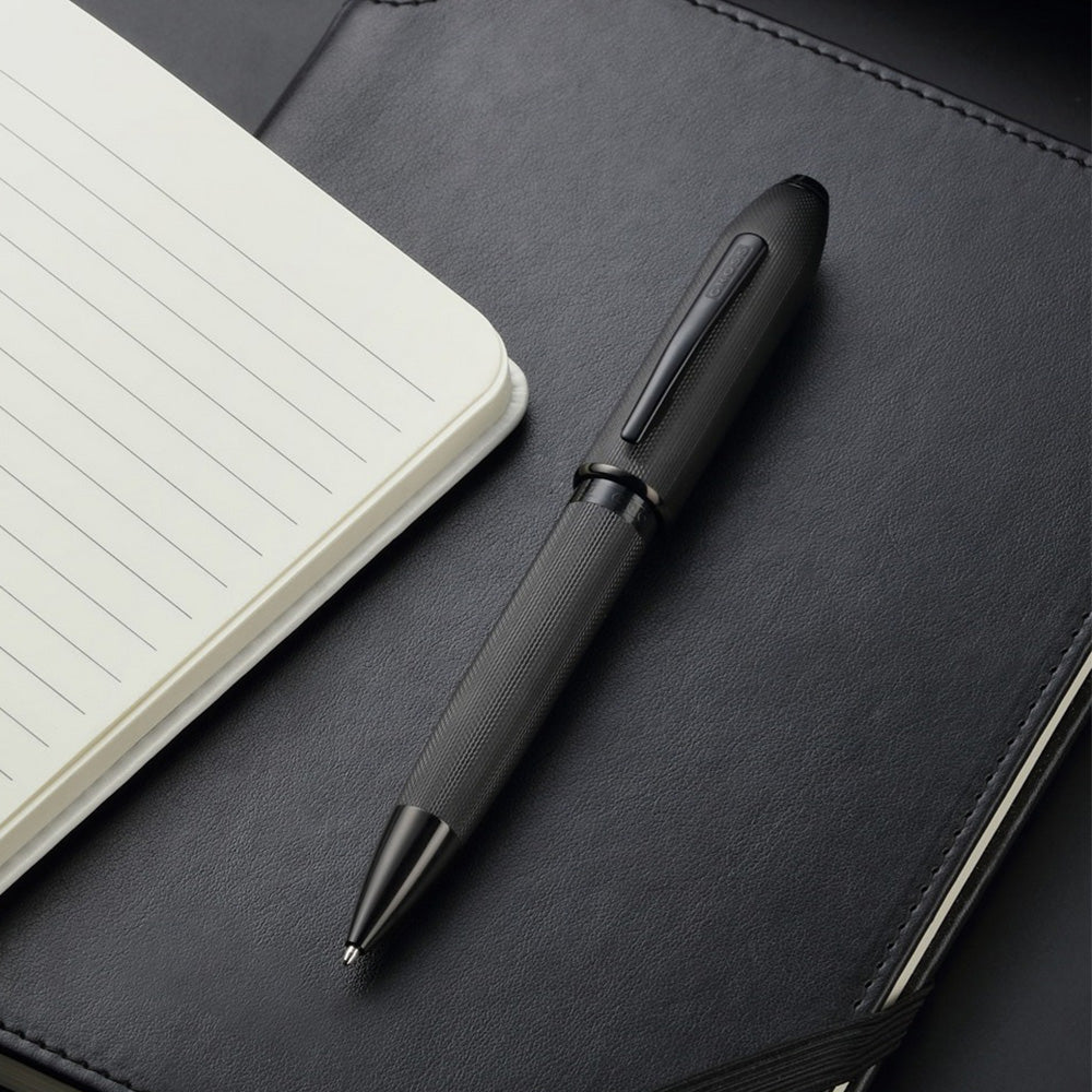 Cross Peerless Polished Black PVD Engraved Diamond Pattern with Black PVD Trim and Swarovski Crystal Ballpoint Pen