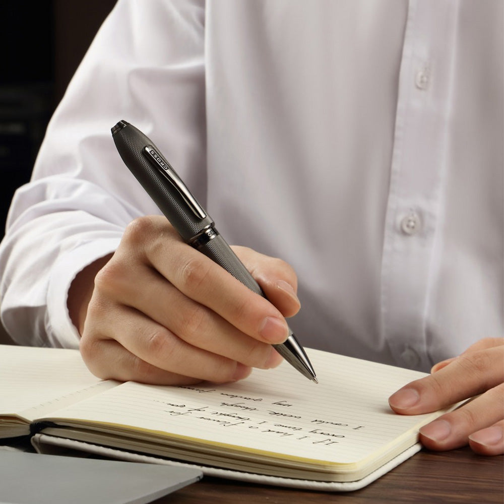 Cross Peerless Polished Slate Gray Engraved Diamond Pattern with Slate Gray PVD Trim and Swarovski Crystal Ballpoint Pen