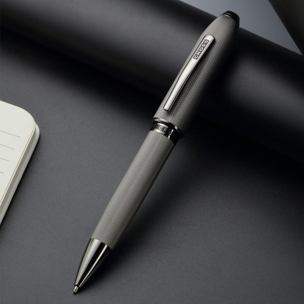 Cross Peerless Polished Slate Gray Engraved Diamond Pattern with Slate Gray PVD Trim and Swarovski Crystal Ballpoint Pen