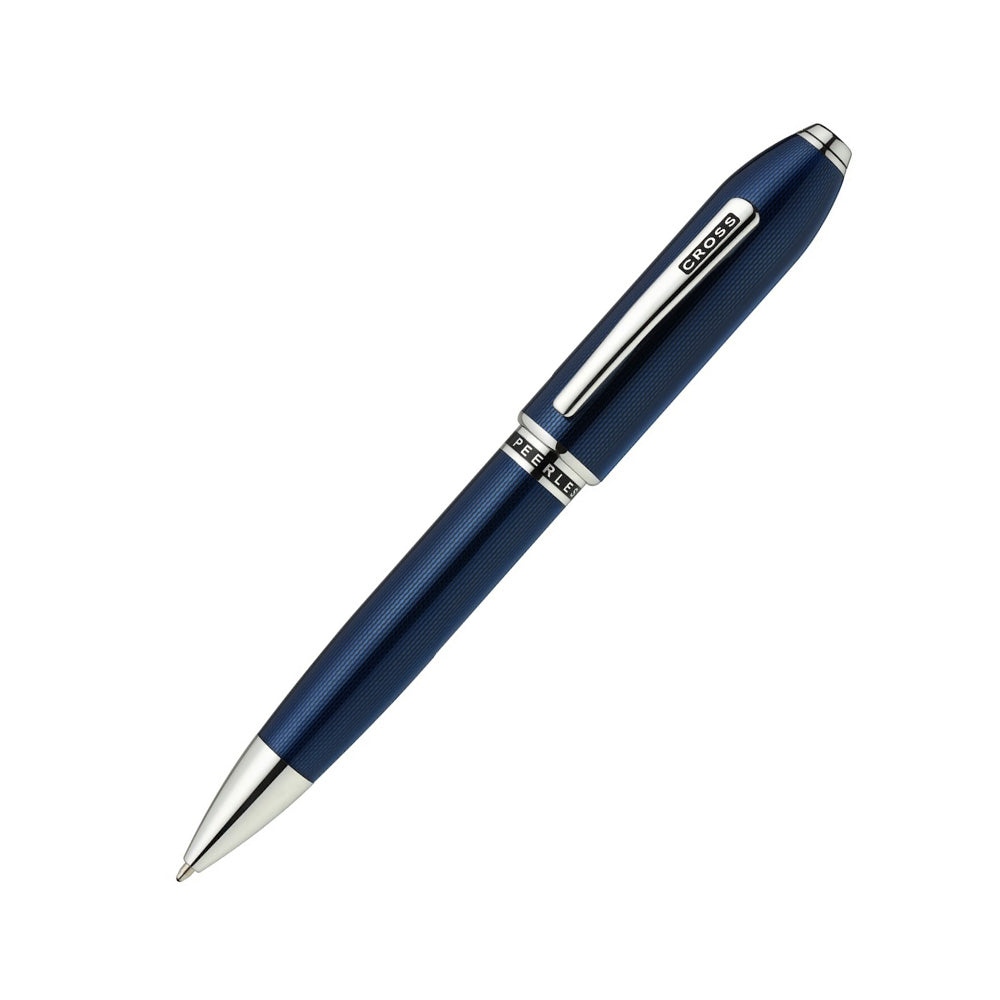 Cross Peerless Polished Translucent Cobalt Blue Engraved Diamond Pattern with Polished Chrome Trim and Swarovski Crystal Ballpoint Pen
