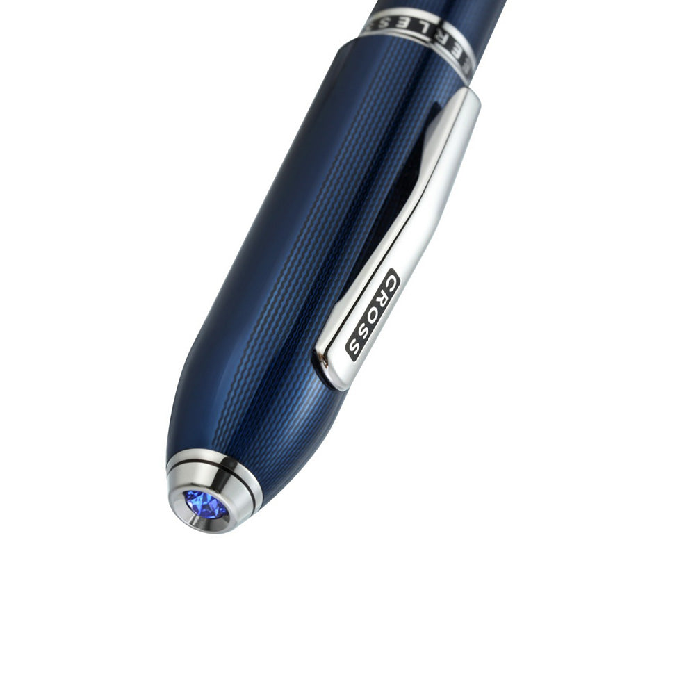 Cross Peerless Polished Translucent Cobalt Blue Engraved Diamond Pattern with Polished Chrome Trim and Swarovski Crystal Rollerball Pen