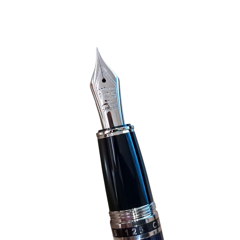 Cross Peerless 125 Translucent Quartz Blue Lacquer with Rhodium-Plated Trim Fountain Pen - 18Kt Gold Medium Nib