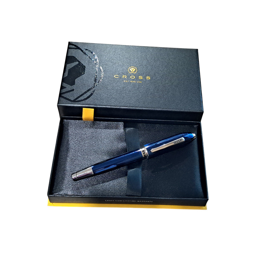 Cross Peerless 125 Translucent Quartz Blue Lacquer with Rhodium-Plated Trim Fountain Pen - 18Kt Gold Medium Nib