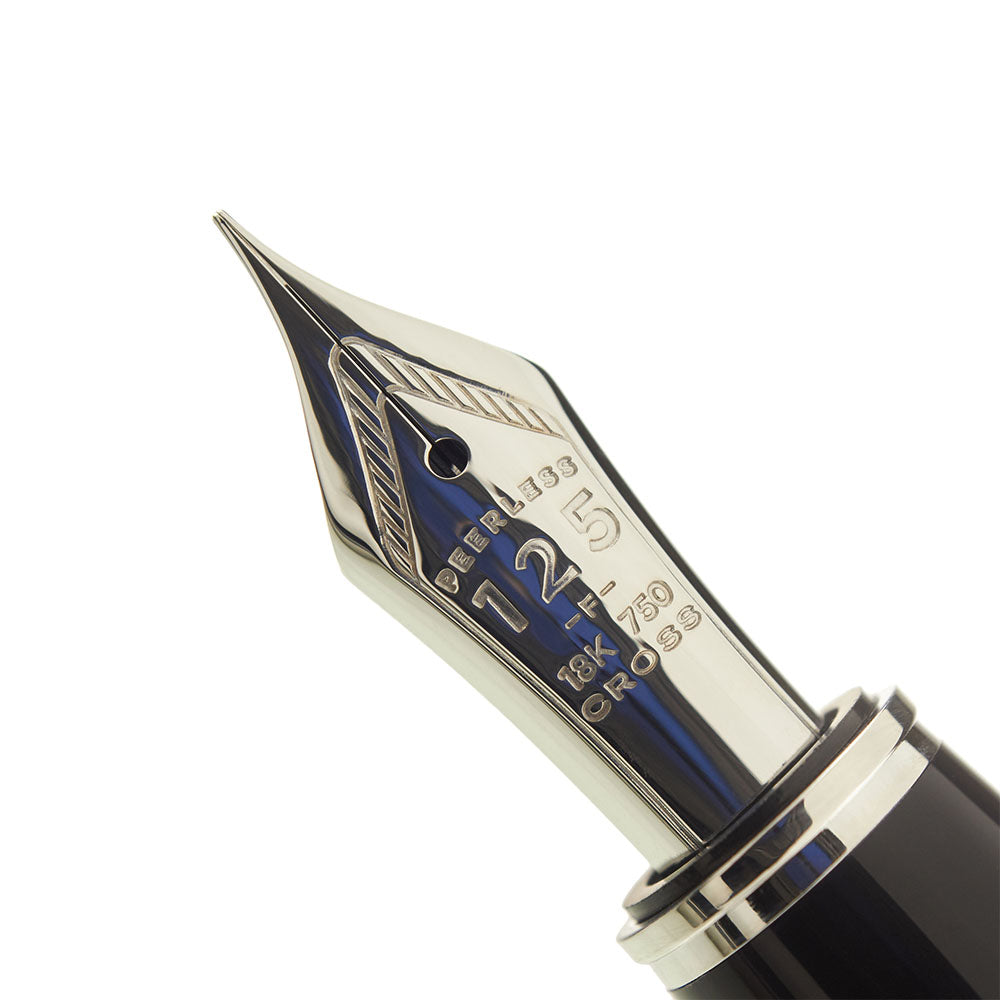 Cross Peerless 125 Obsidian Black Lacquer Fountain Pen - 18Kt Gold Fine Nib