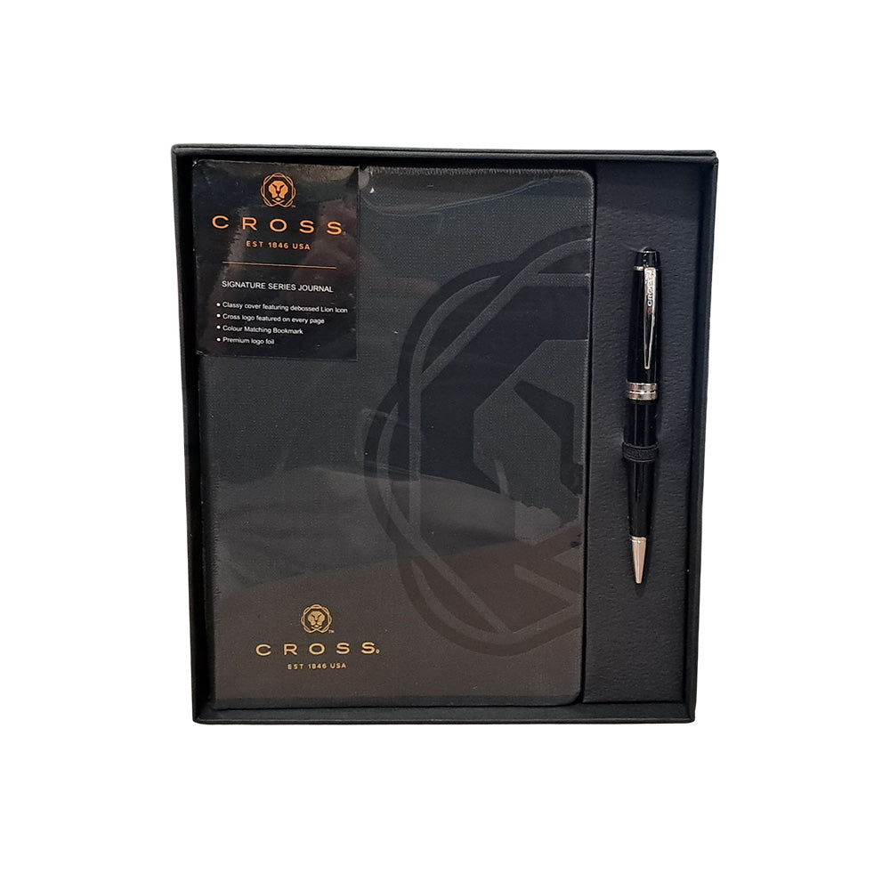 Cross Bailey Light Glossy Black Resin CT Ballpoint Pen + Executive A5 Black Notebook