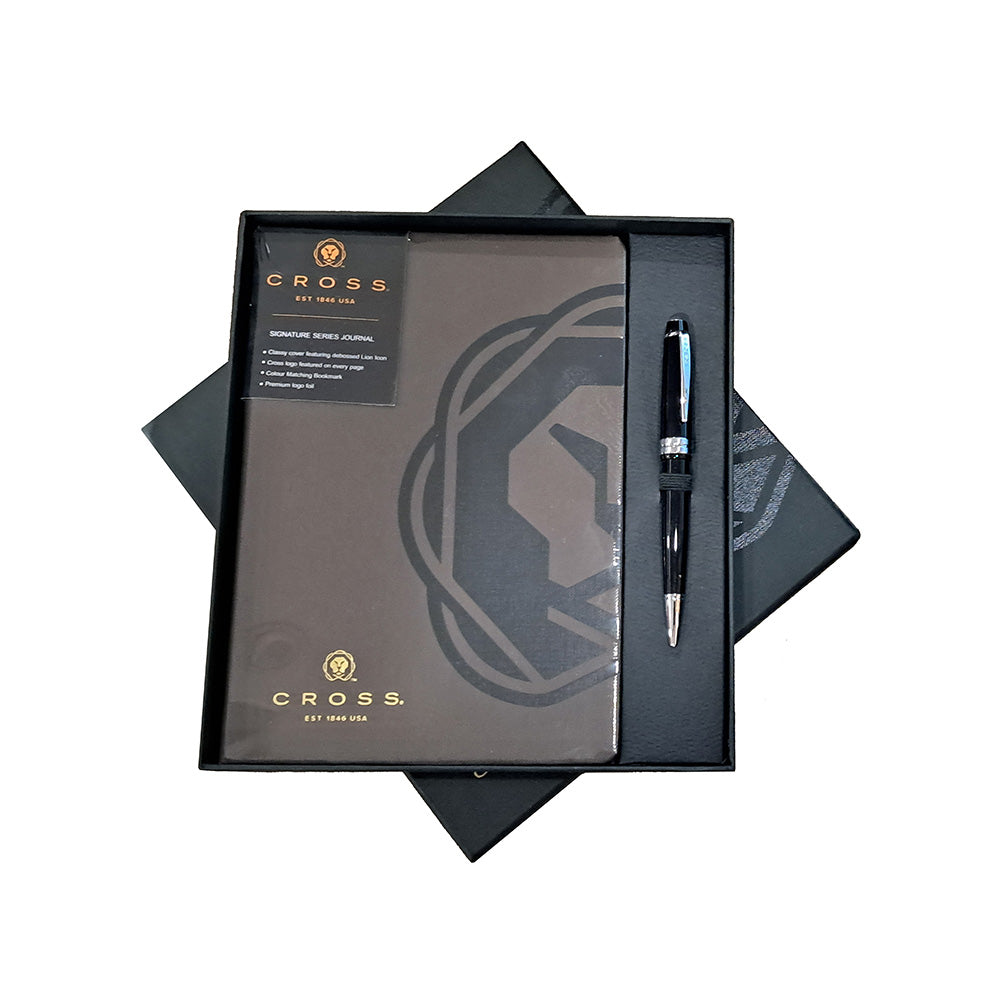 Cross Bailey Light Glossy Black Resin CT Ballpoint Pen + Executive A5 Brown Notebook