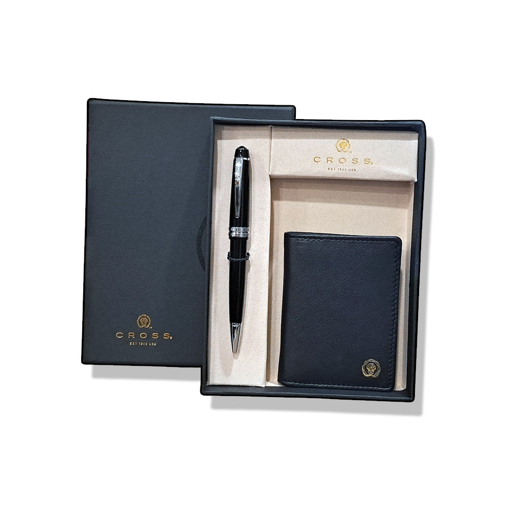 Cross Bailey Light Glossy Black Resin CT Ballpoint Pen With Black Card Case