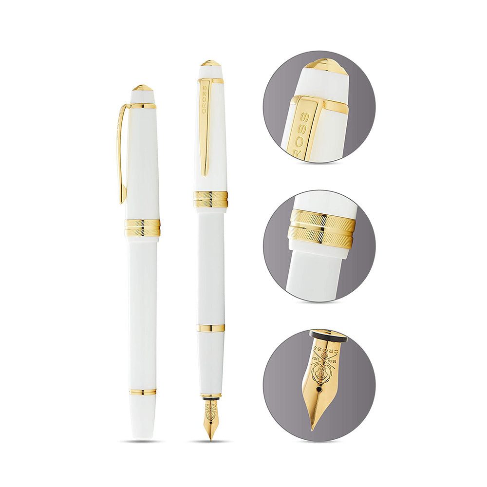 Cross Bailey Light Polished White Resin and Gold Tone Fountain Pen - Fine Nib