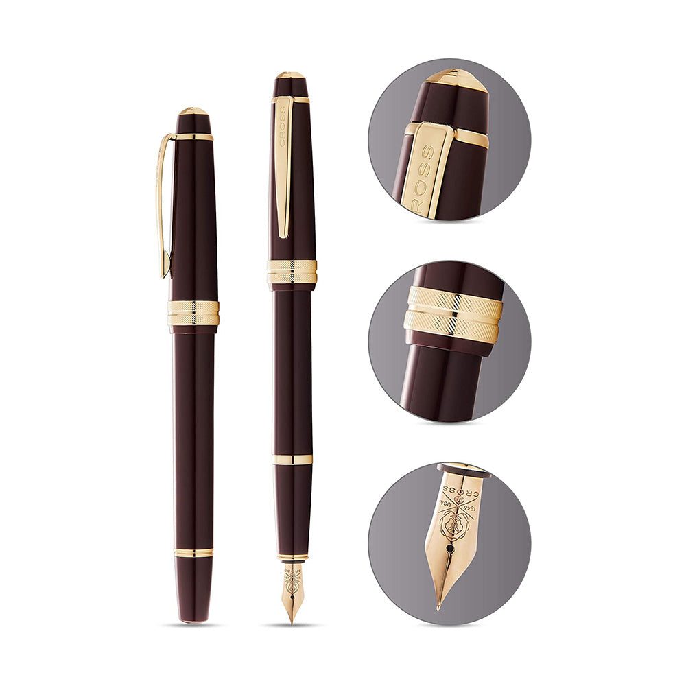 Cross Bailey Light Polished Burgundy Resin and Gold Tone Fountain Pen - Fine Nib