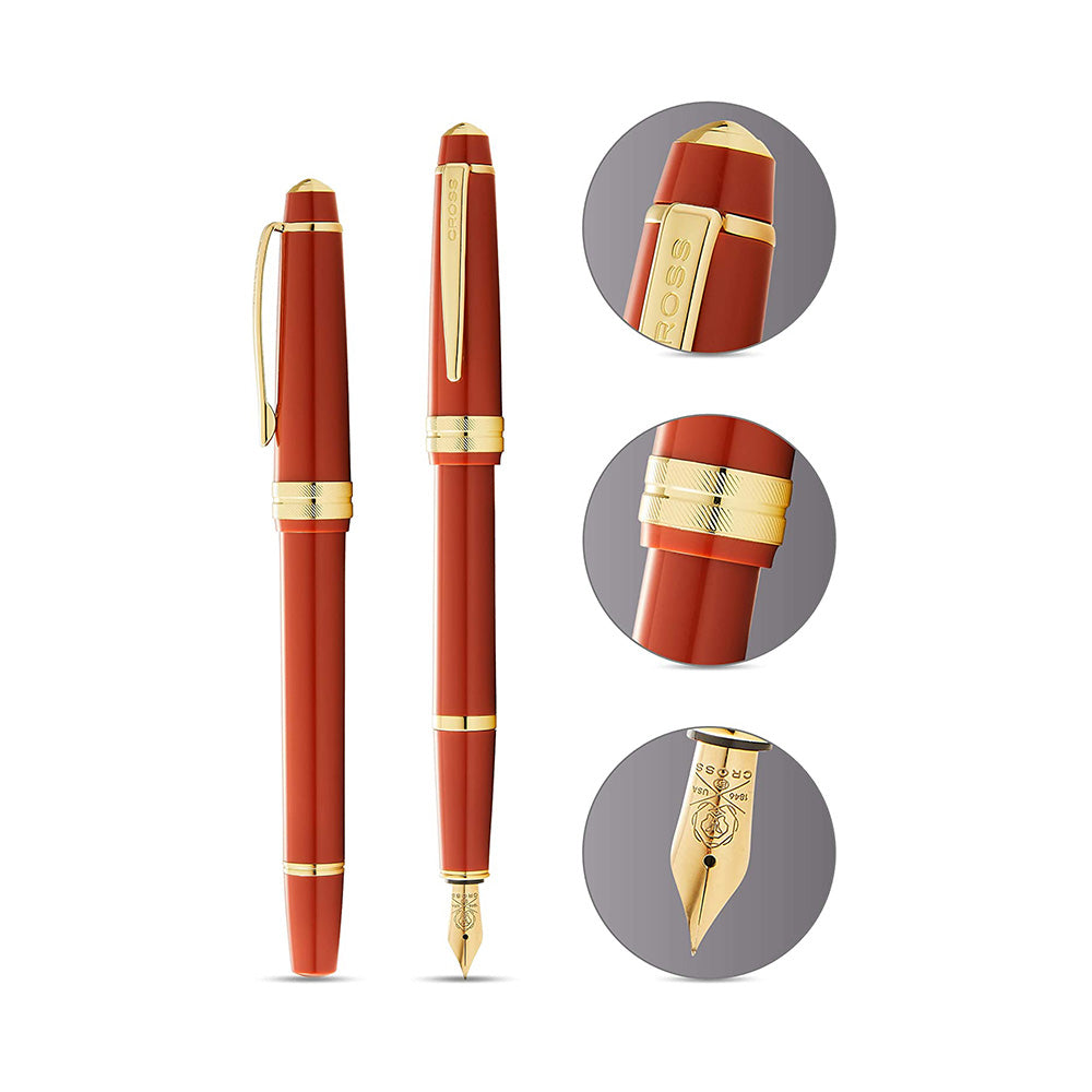 Cross Bailey Light Polished Amber Resin and Gold Tone Fountain Pen - Extra Fine Nib