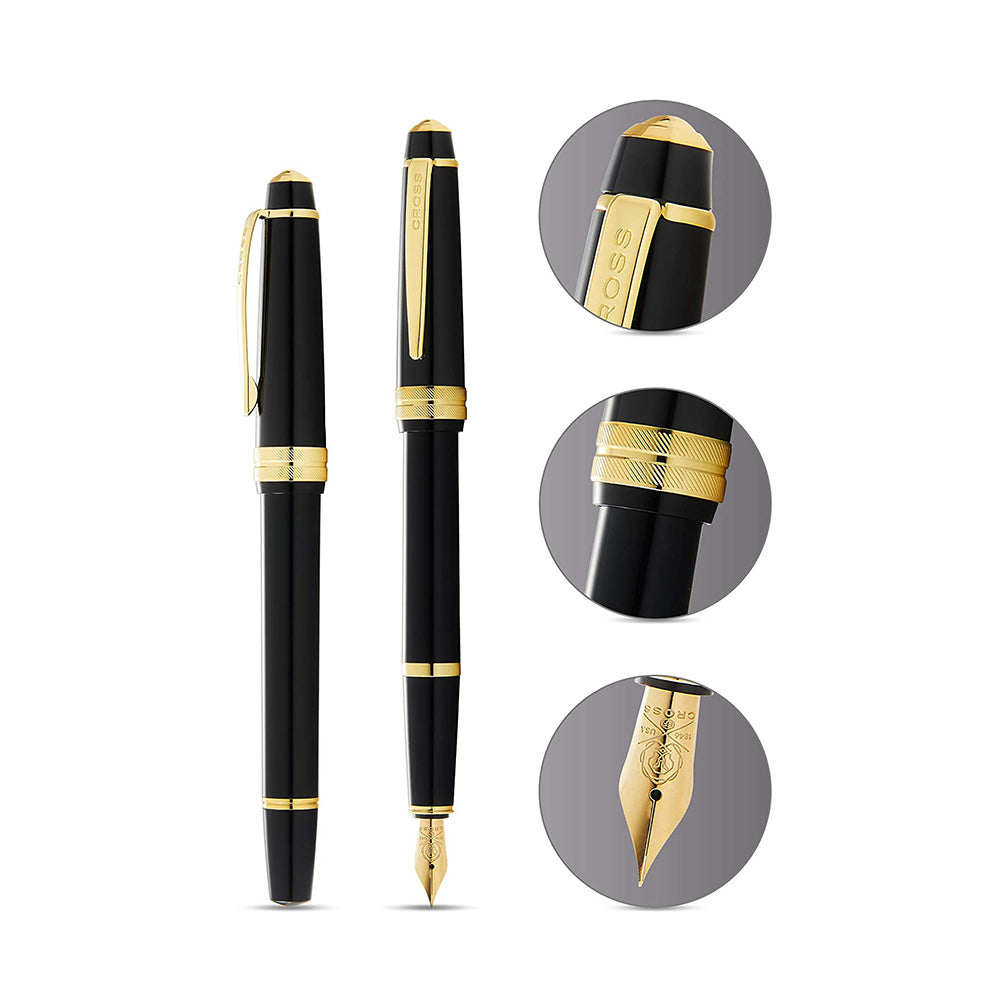 Cross Bailey Light Polished Black Resin and Gold Tone Trim Fountain Pen - Fine Nib