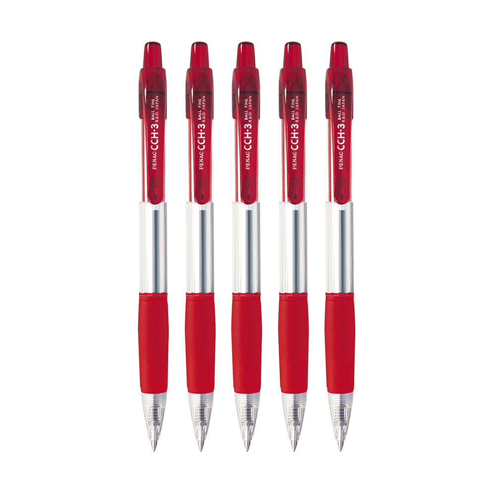 Penac CH-3 Red 0.7mm Ballpoint Pen (Pack of 5)