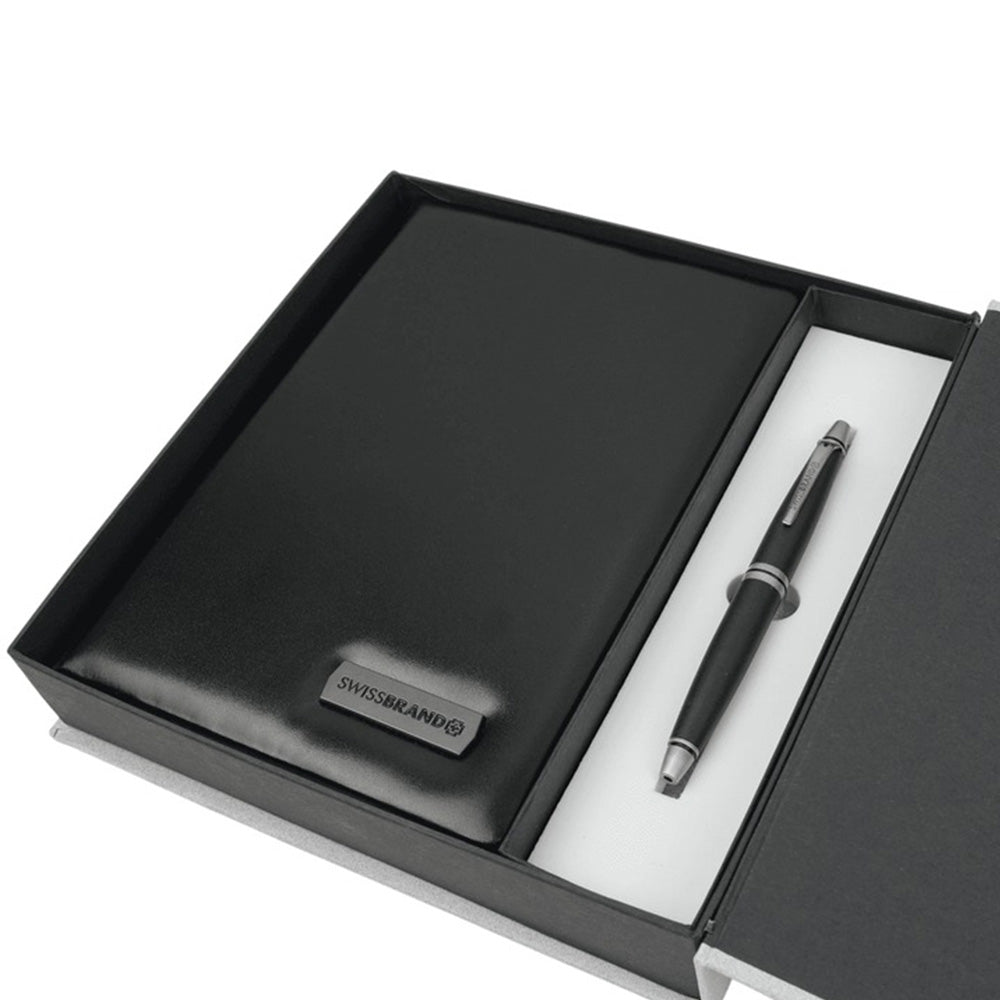 Swissbrand G01-2532-22 Premium Black Diary with Matte Black CT Ballpoint Pen