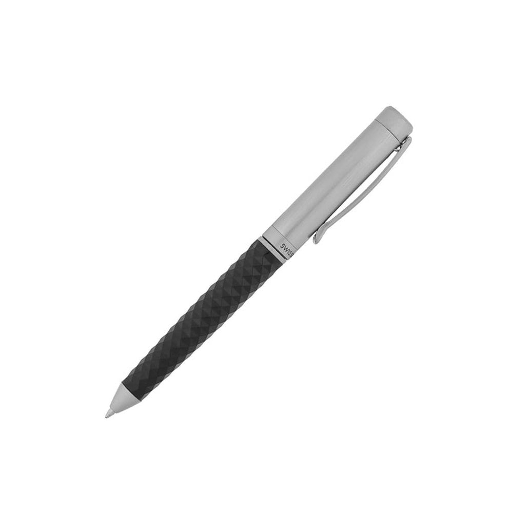 Swissbrand G04-2514-22 Black Composite Diamond-textured Barrel with Matte Chrome Trim Ball Pen with Passport Cover