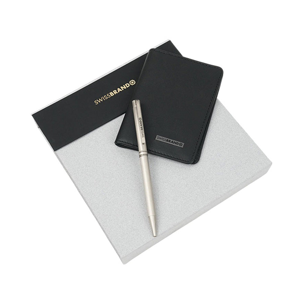 Swissbrand G05-2527-22 Matte Chrome Lacquer CT Ballpoint Pen with Cardholder