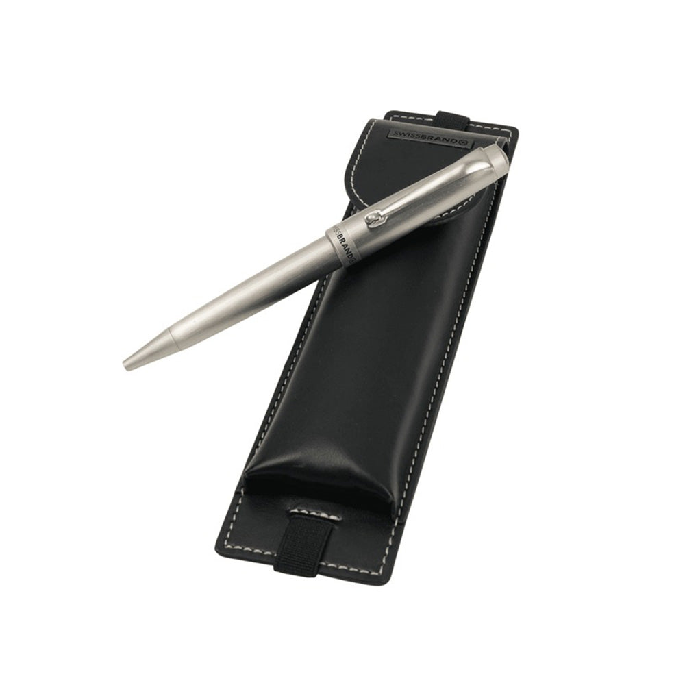 Swissbrand G08-2516-22 Matte Chrome Ballpoint Pen with Black Color Pen Case