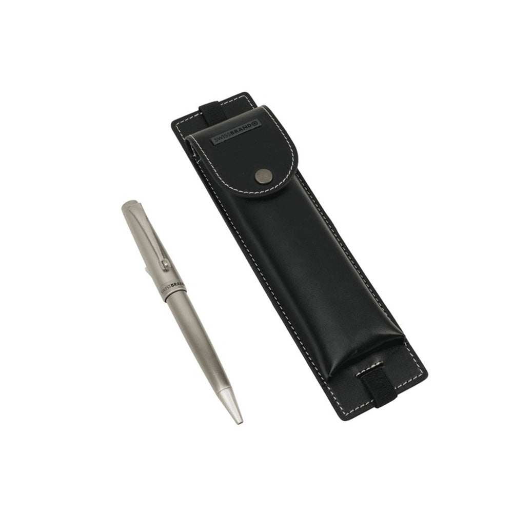 Swissbrand G08-2516-22 Matte Chrome Ballpoint Pen with Black Color Pen Case