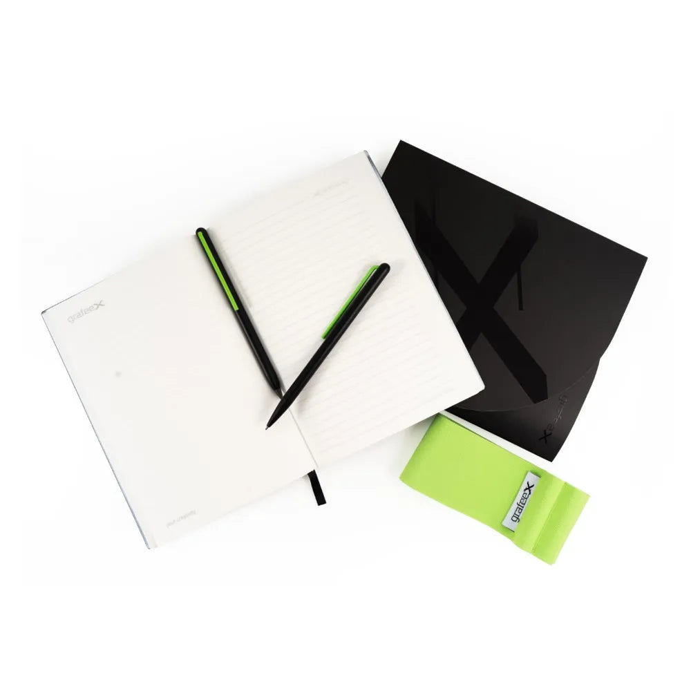 Pininfarina Grafeex Writing Pencil and Ballpoint Set With Stone Paper Notebook & Elastic Band- Green