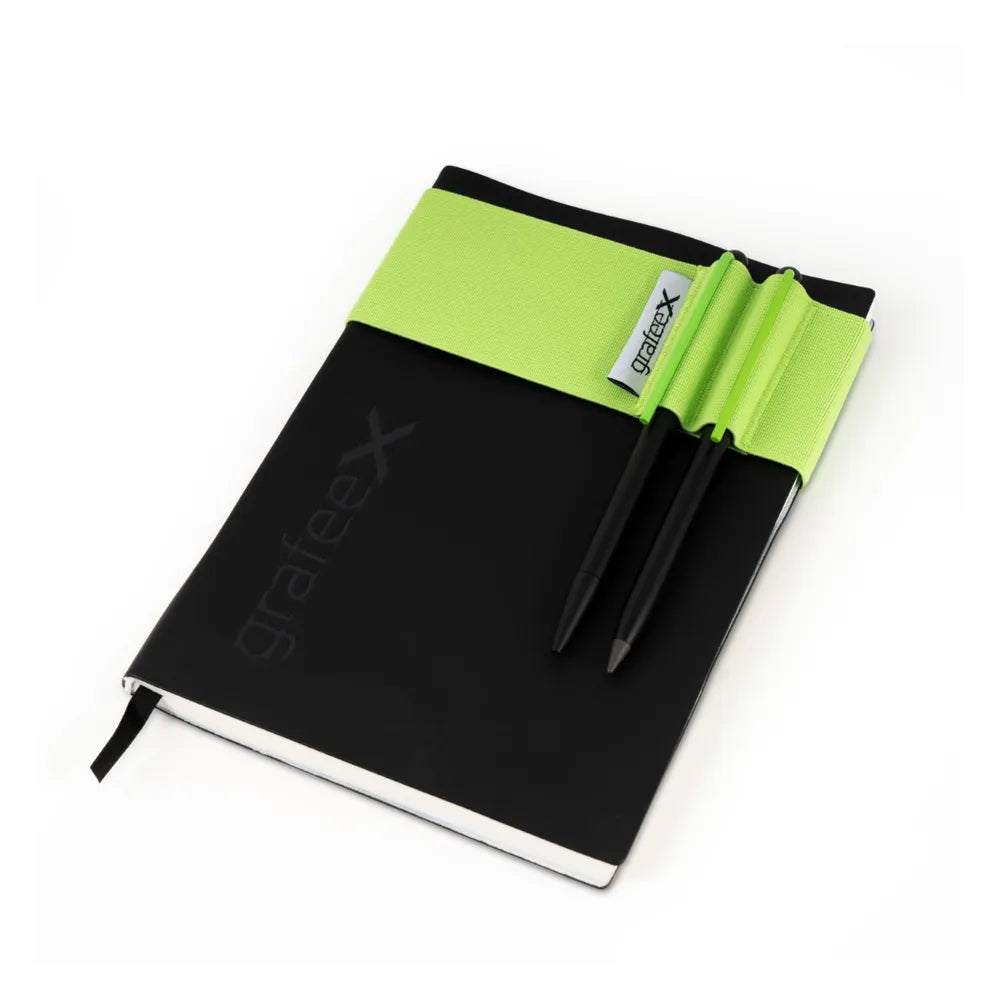 Pininfarina Grafeex Writing Pencil and Ballpoint Set With Stone Paper Notebook & Elastic Band- Green