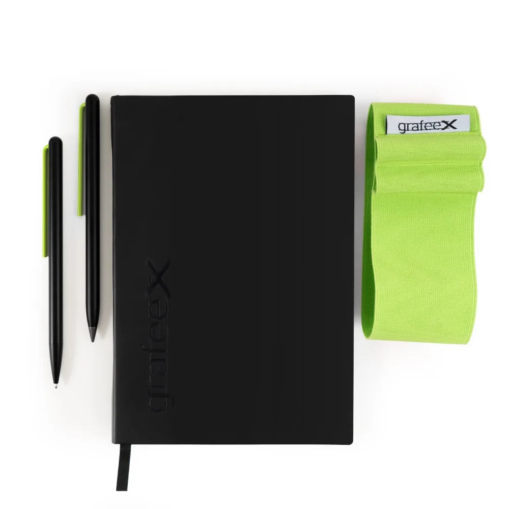 Pininfarina Grafeex Writing Pencil and Ballpoint Set With Stone Paper Notebook & Elastic Band- Green