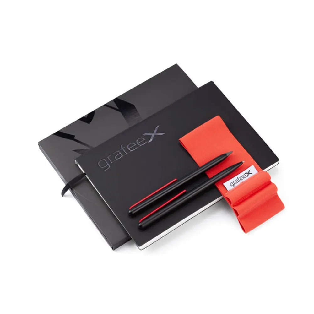 Pininfarina GrafeeX Writing Pencil and Ballpoint Set With Stone Paper Notebook & Elastic Band - Red
