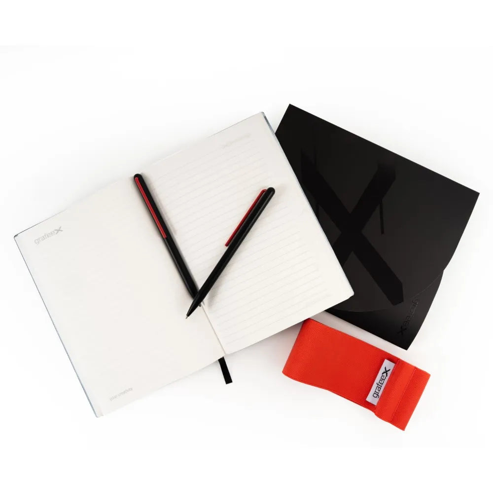 Pininfarina Grafeex Writing Pencil and Ballpoint Set With Stone Paper Notebook & Elastic Band-Red