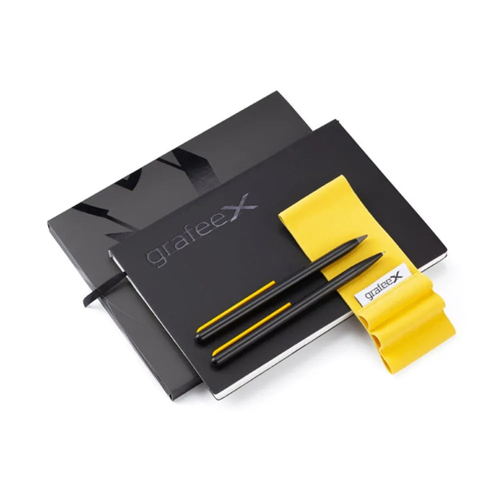 Pininfarina GrafeeX Writing Pencil and Ballpoint Set With Stone Paper Notebook & Elastic Band - Yellow