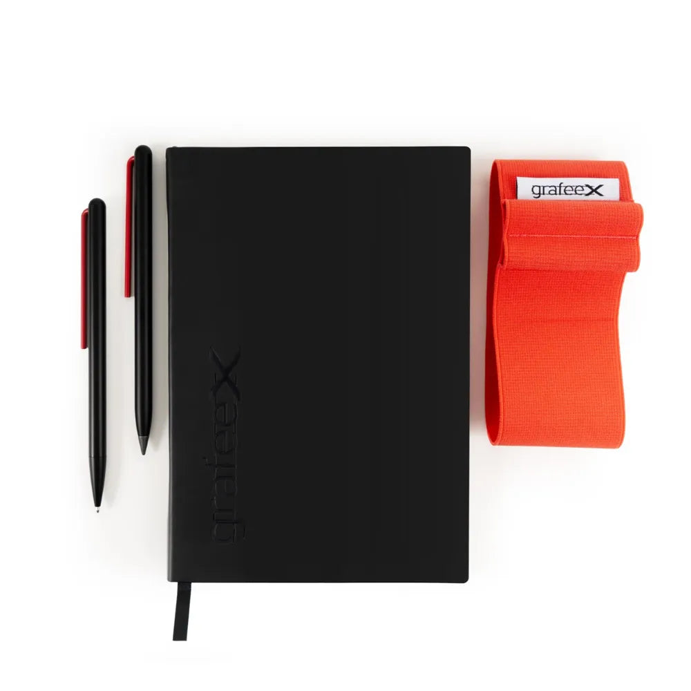 Pininfarina Grafeex Writing Pencil and Ballpoint Set With Stone Paper Notebook & Elastic Band-Red
