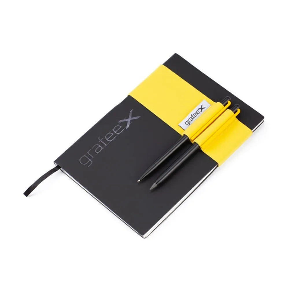 Pininfarina GrafeeX Writing Pencil and Ballpoint Set With Stone Paper Notebook & Elastic Band - Yellow