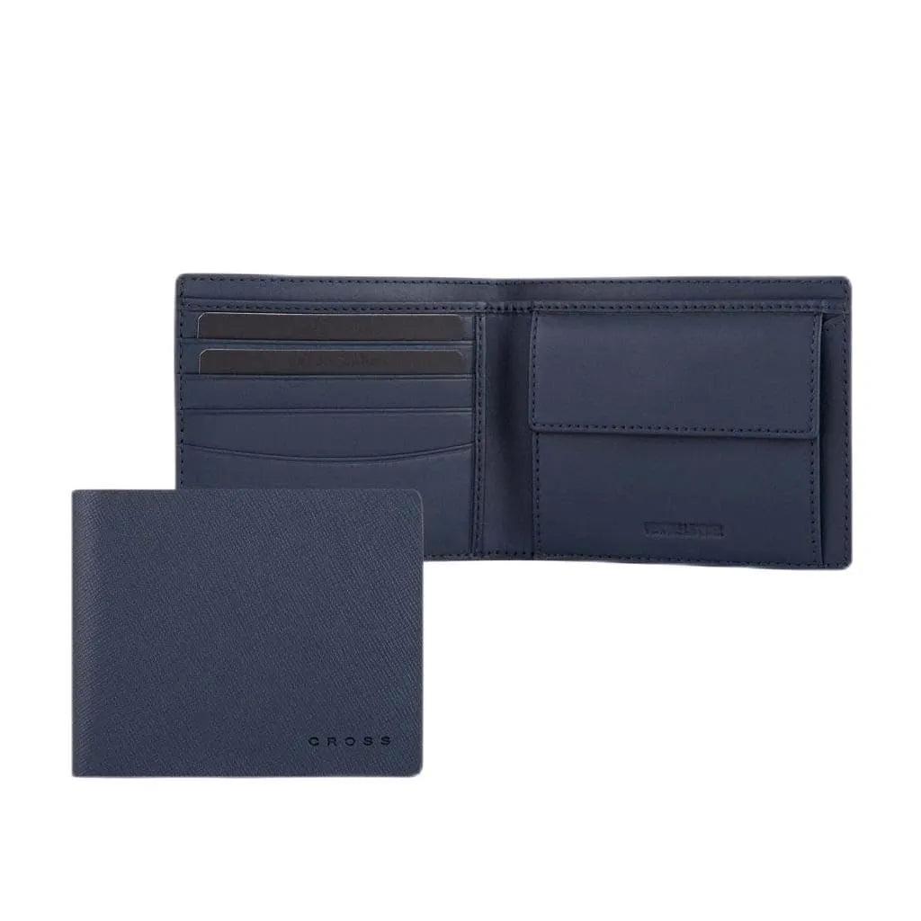 Cross Saffiano Leather 4CC Bifold Wallet with Coin Pocket - Navy Blue