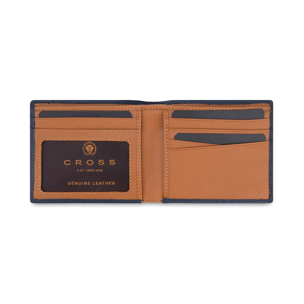 Cross Soft Grain Leather Two-Tone 8CC Bifold Wallet - Blue/Mocha
