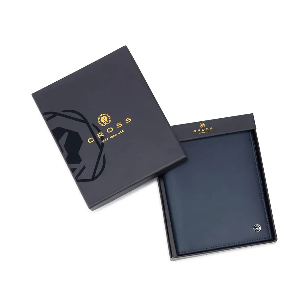 Cross Soft Grain Leather 9CC Passport Travel Wallet - Navy Blue