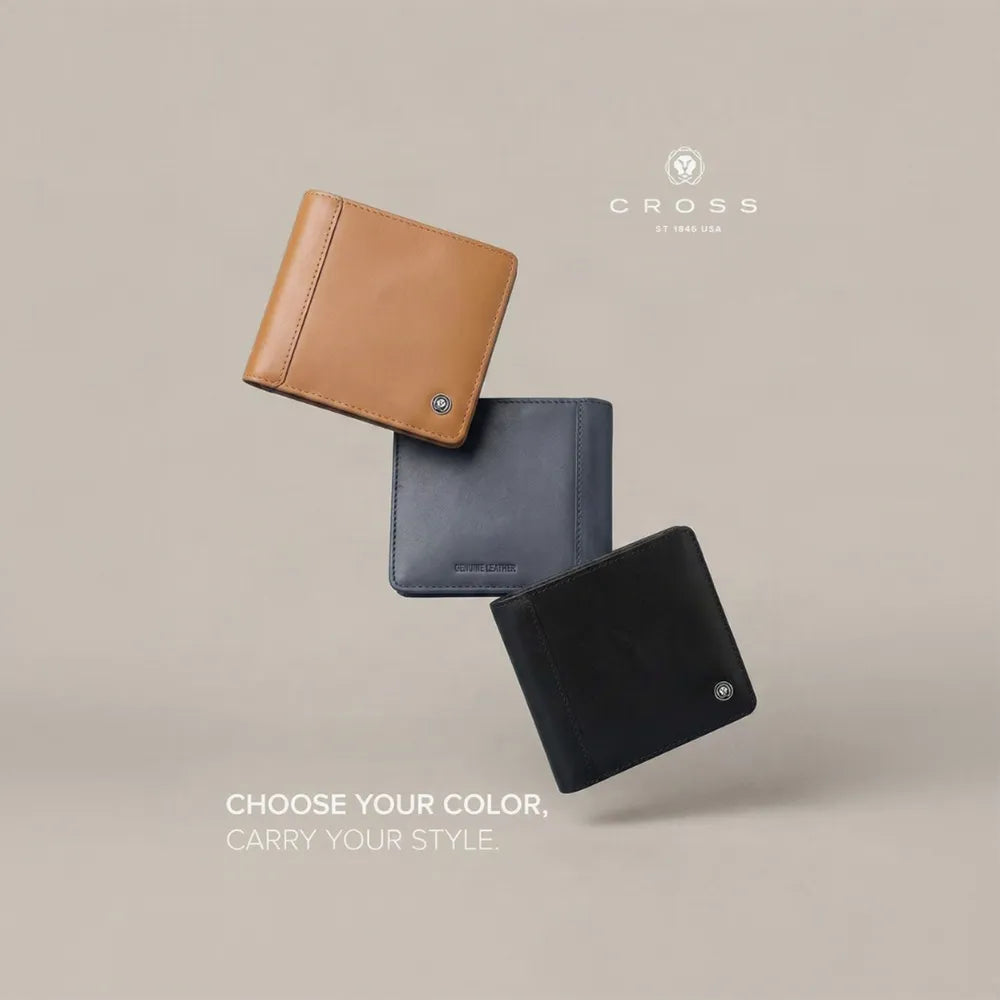 Cross Leather Money Clip Wallet for Men - Mocha